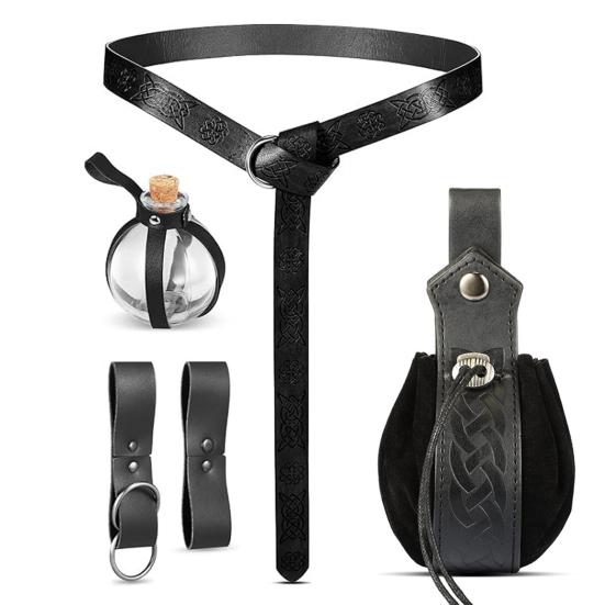 Ренессансный пояс с бутылочками для зелий, регулируемая поясная сумка из искусственной кожи, аксессуар для костюма на Хэллоуин или викинга