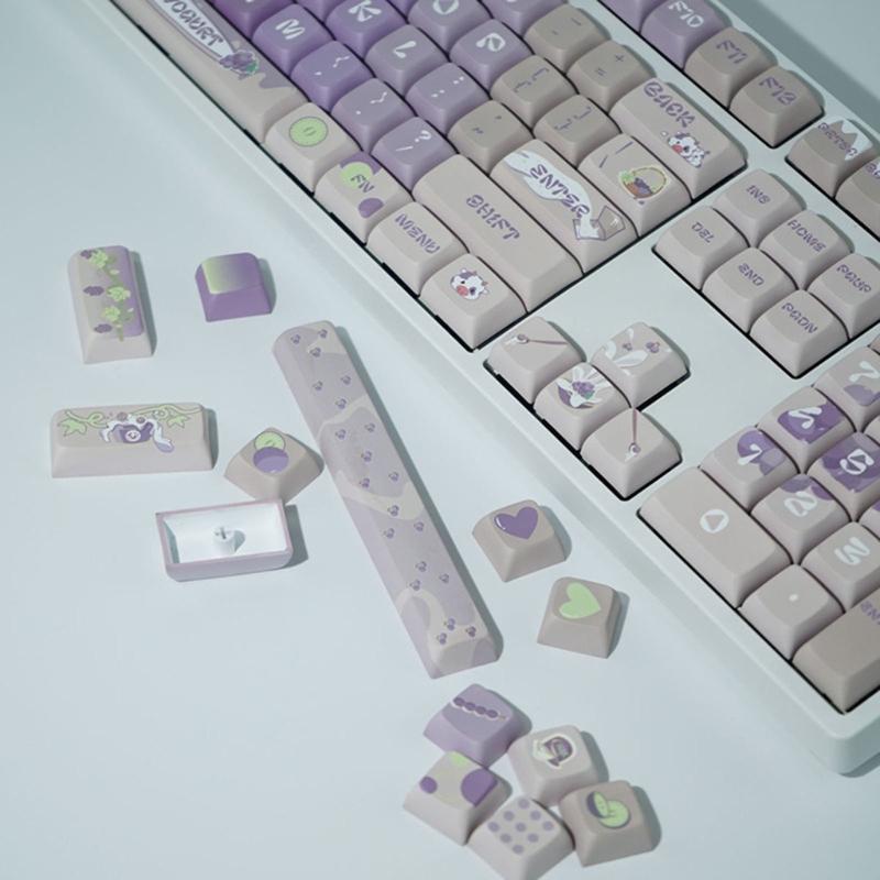 Колпачки для клавиш с изображением йогурта и винограда XDA, высота 127 клавиш, набор колпачков PBT, пятисторонний DyeSublimation для механической клавиатуры