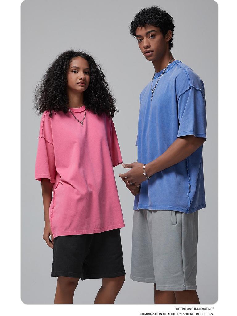 Футболка мужская ARTIE Retro Washed с коротким рукавом 2024 года — свободный крой, модная, 250 г, с оборками для весны/лета