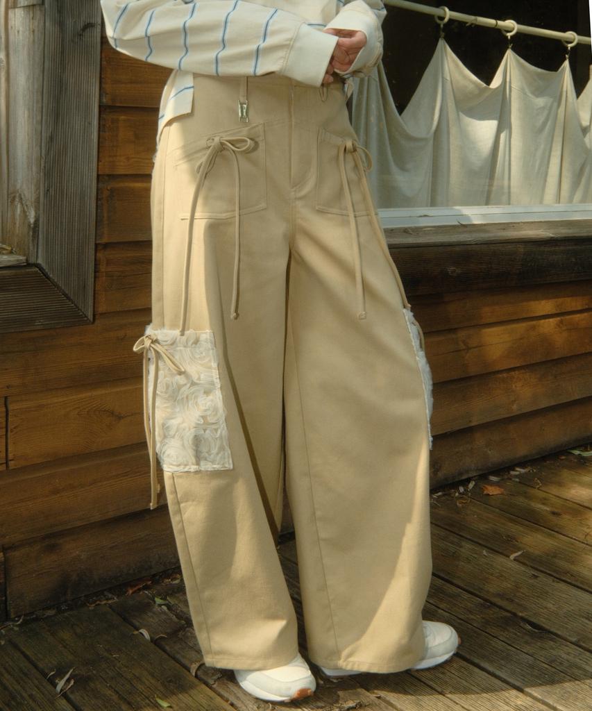 SIWL107 Ribbon Cotton Pants (Beige)