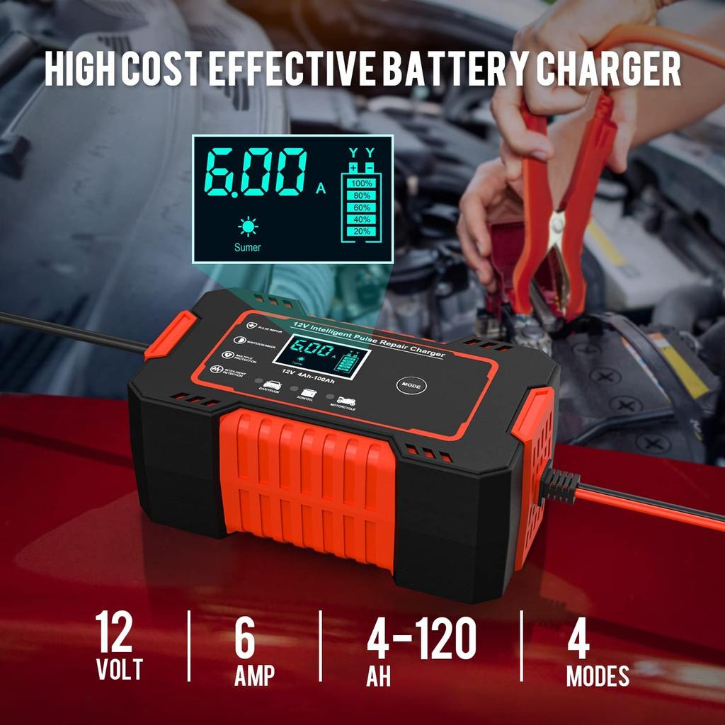2023 Full Automatic Car Battery Charger 12V Display Smart Battery Charger Power Puls Repair Chargers Wet Dry Lead Acid Battery