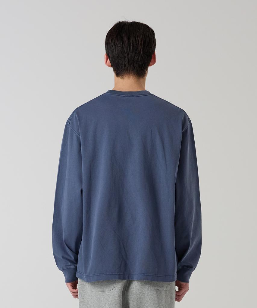 CHAMPION Arch Logo Loose Fit Garment-Dyed Long Sleeve T-Shirt Blue