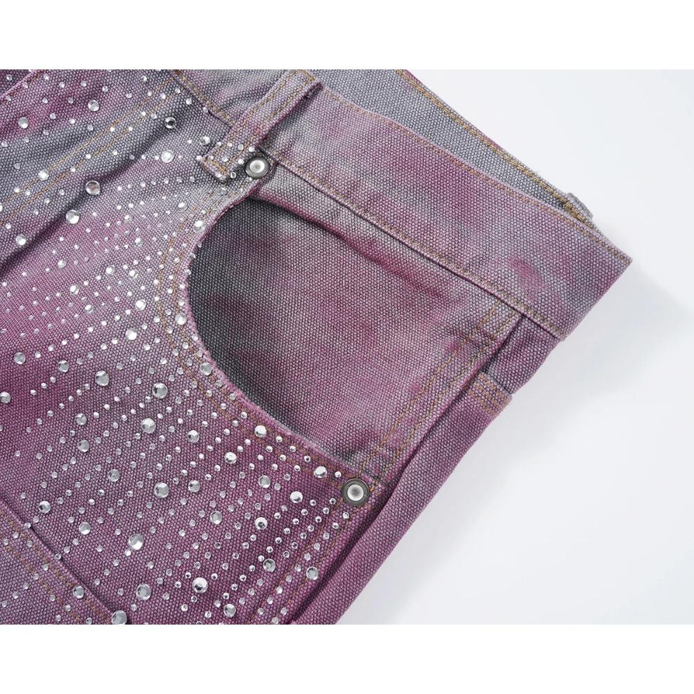 RogueWave Streetwear Мешковатые джинсовые шорты для мужчин с принтом из страз, рваные, выстиранные, короткие, повседневные, свободные, из денима, пятиточечные