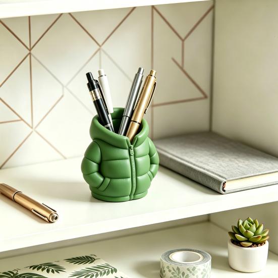 3D Printed Down Jacket Pen Holder, Funny Puffer Jacket Pencil Holder, Creative Desk Organizer for Office Supplies, Cute Stationery Holder for Desk,