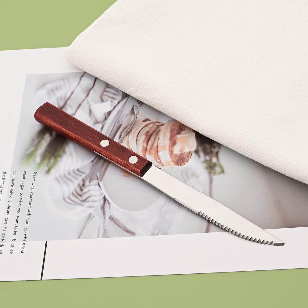 8Pcs Silver Wooden Handle Steak Knife Dinnerware Set 304 Stainless Steel Flatware Sharp Knife Set Tableware Cutlery Knives Set