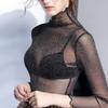 Sexy Women T Shirt See Through Transparent Mesh Tops Long Sleeve Sheer Slim Ladies Turtleneck Bright T-Shirt Top