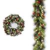 Christmas Wreath with Light Frosted Artificial Wreath with Berries And Pine Cones for Front Door Window Wall Indoor Outdoor Holiday Decoration