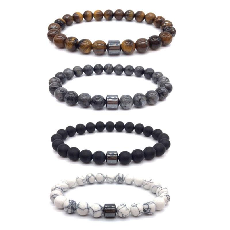 Браслет из черного камня, тигрового глаза и карта-камня с магнитной застежкой