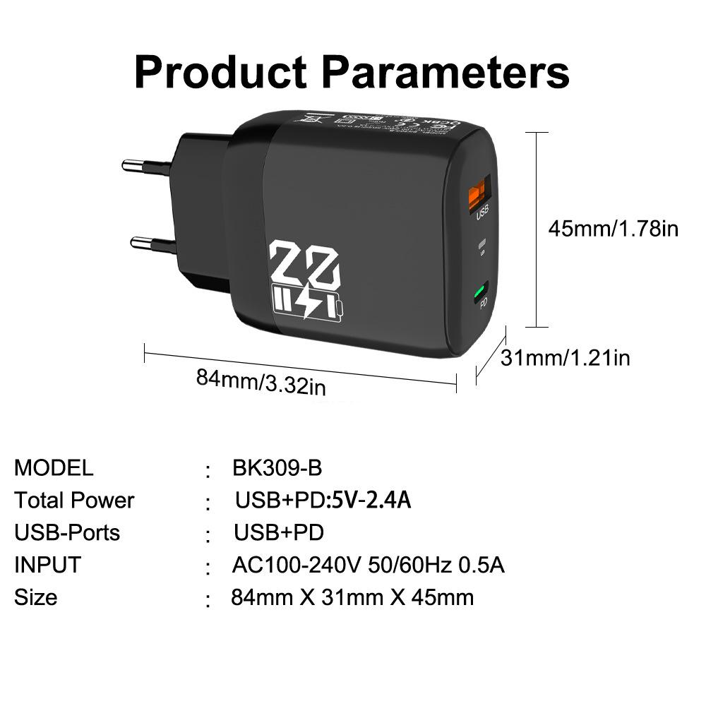 Двойное USB-зарядное устройство 2,4 А с 2-портовой головкой, совместимое с US/EU/KR/UK, Дорожное зарядное устройство