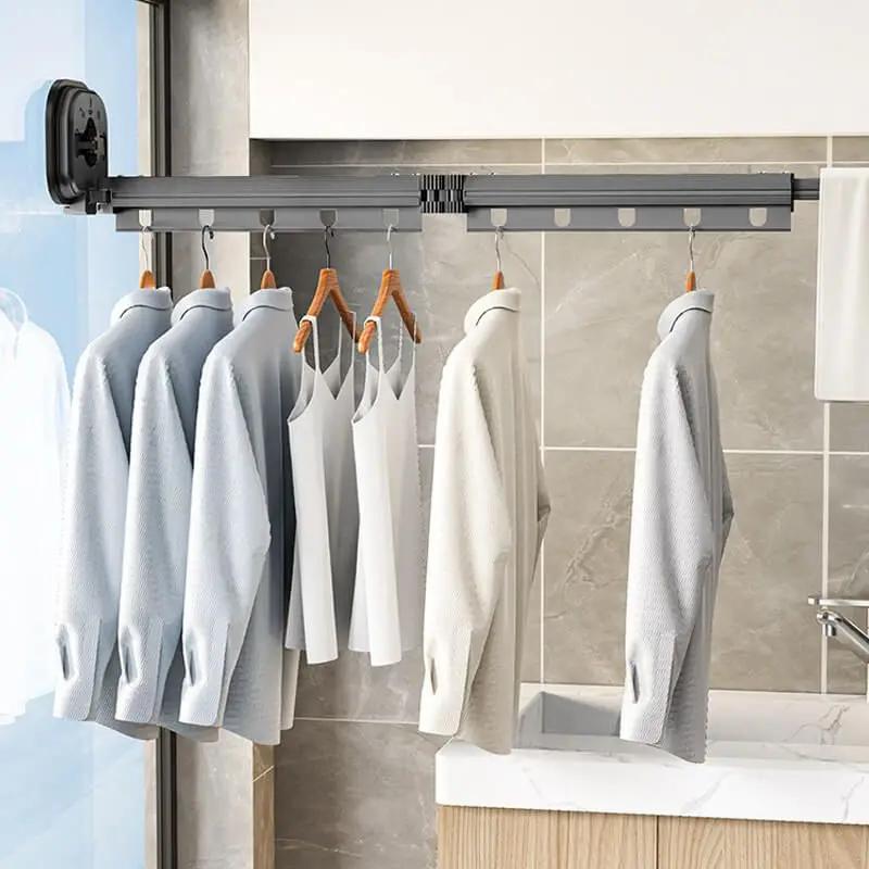 Складная вешалка для одежды Внутренняя выдвижная сушилка Экономия места Настенное крепление Бельевая веревка для одежды Домашний органайзер