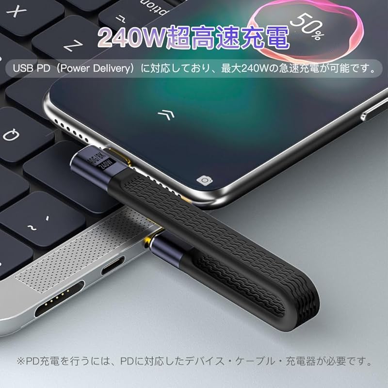 YFFSFDC USB4.0 удлинительный кабель типа C, высокоскоростная передача данных 40 Гбит/с, совместимость с PD, быстрая зарядка 240 Вт/5 А, видеовыход 8K при 60 Гц, левый и правый 90°