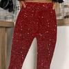 Женские укороченные брюки с высокой талией, облегающие, эластичные, с блестящими пайетками, повседневные брюки для отдыха и путешествий на работу