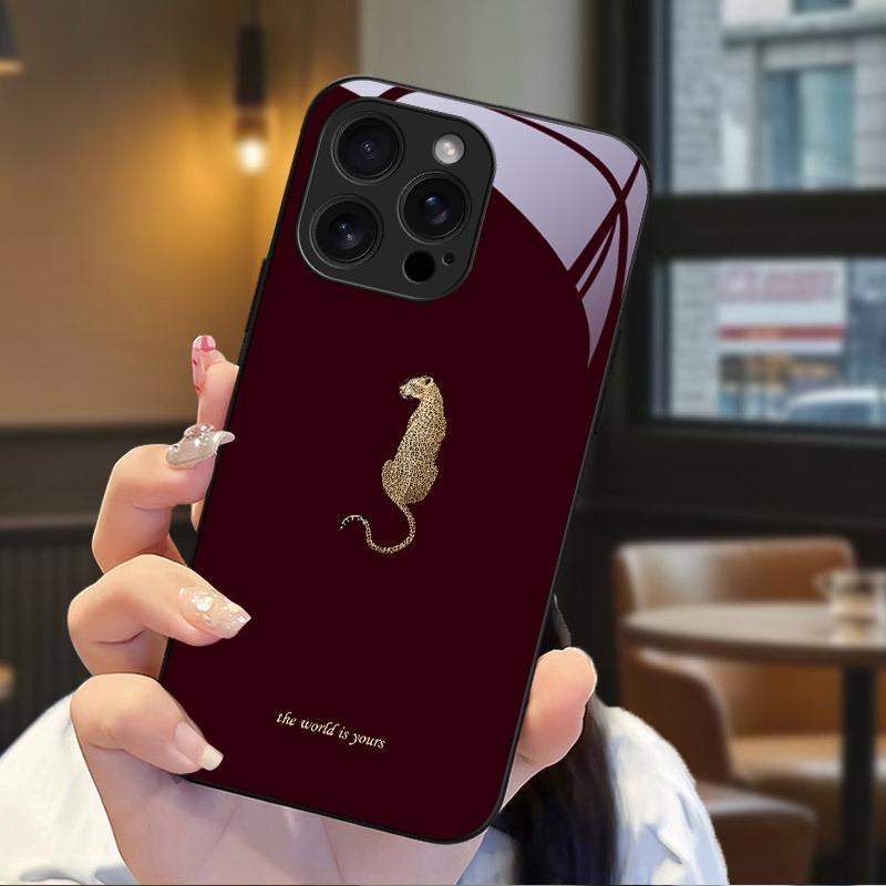Черный чехол для телефона из закаленного стекла с леопардовым принтом для iPhone 17 16 15 14 13 12 11 Pro Max 17 Air 7 8 Plus XR XS X Ударопрочная крышка