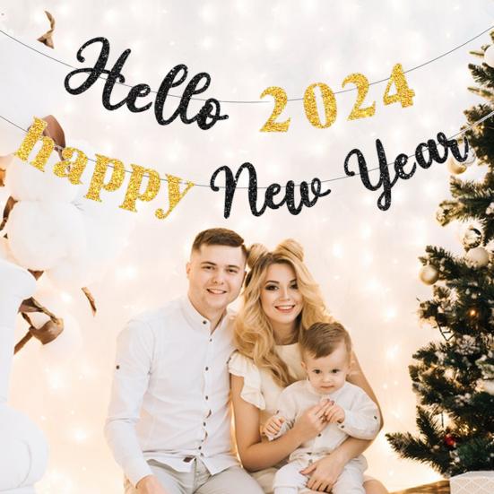 Баннер-флаг с буквами счастливого года, блестящий, легко повесить, создает атмосферу, яркие украшения для вечеринки, баннер-флаг