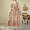 V-Neck Loose Solid Color Niche Splicing A-Line Dress Woman Spring Fashion Long Sleeves Chinese Style Dress