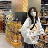 Женская свободная толстовка с принтом улыбающегося лица, женская с круглым вырезом и длинными рукавами, большой размер, толстовка с капюшоном на осень-зиму
