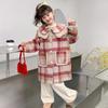 Girls' 2025 Mid-Length Plaid Wool Coat - Thickened for Autumn/Winter Warmth