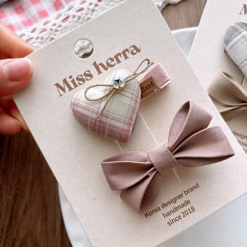 2 шт./компл. Милая принцесса, элегантная заколка для волос для девочки, однотонная клетчатая заколка-бантик для детей, милые аксессуары для волос, головные уборы