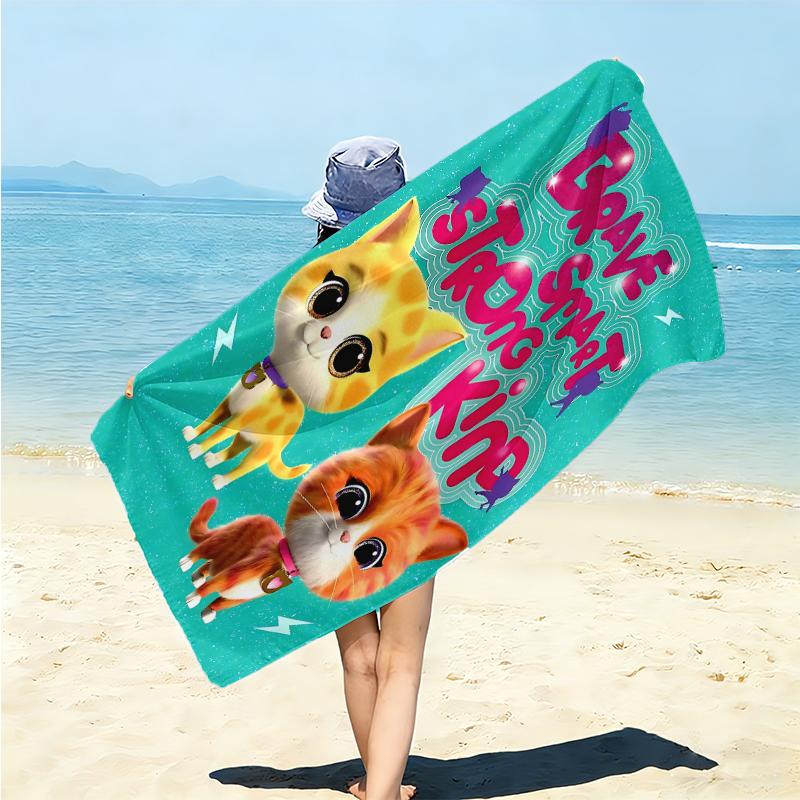 1Pc Cat Adventure Beach Towel Microfiber Beach Towel Thin Absorbent For Beach Swimming Yoga Bath Sports 0917266