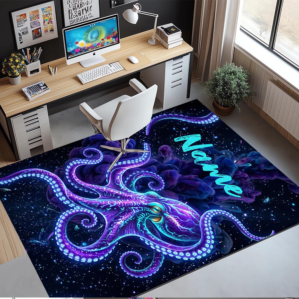 Custom Name Octopus Printed Carpet,Rug for Office Chair Living Room Bedroom Kitchen Room Decor Gifts.