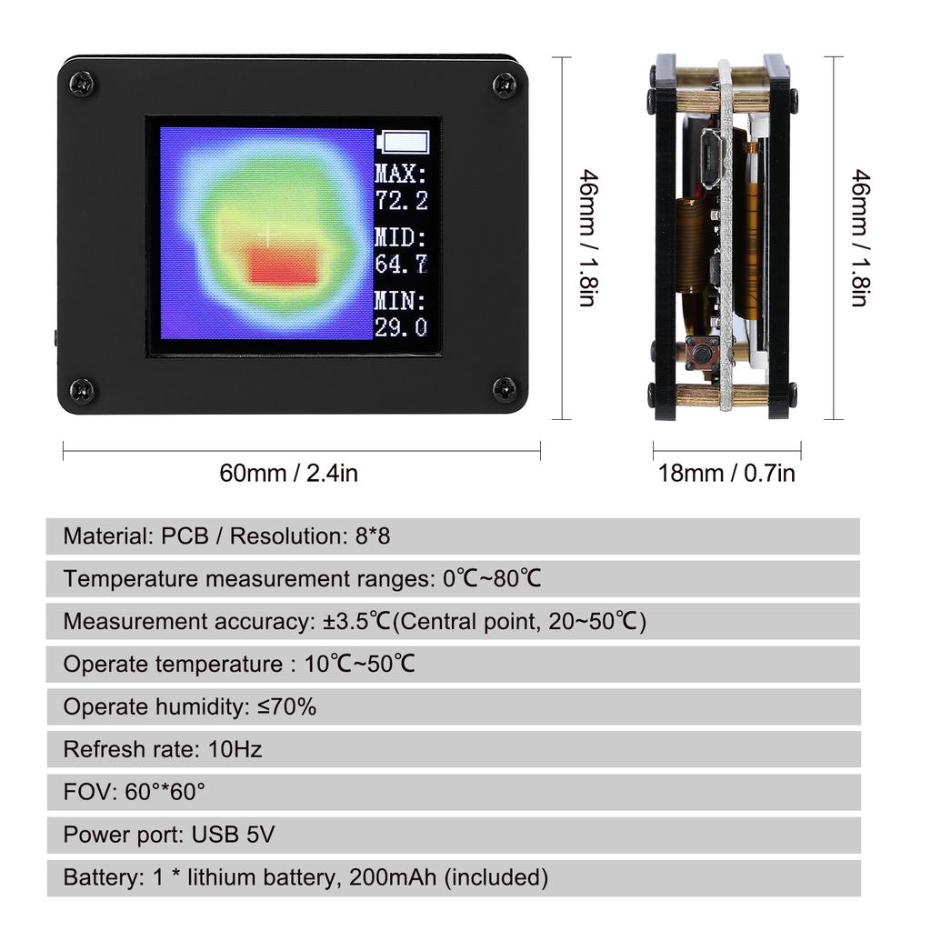 AMG8833_CP 1,8-дюймовый TFT-дисплей Простой портативный инфракрасный тепловизор Датчики температуры Максимум