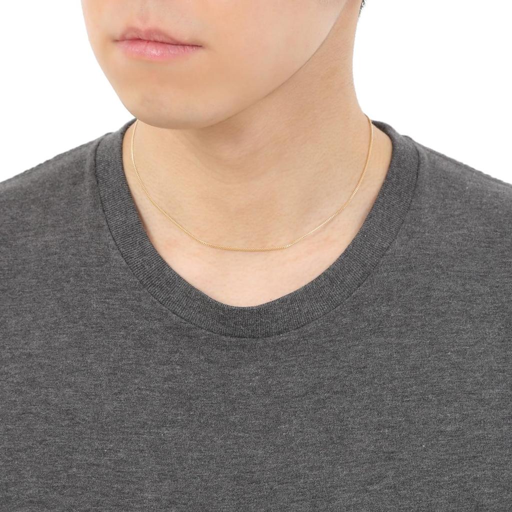 Goods 18K Yellow Gold Curb Chain for Men and with Clasp [Happy Shop] Necklace, 40cm, Double-Sided, Thin, 1.2mm Wide, Women,