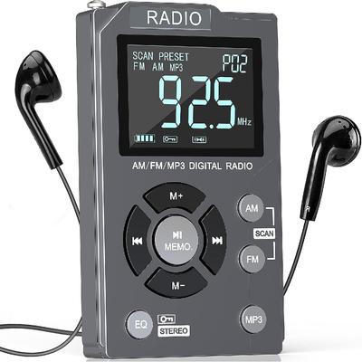 Цифровое AM FM-радио Портативное карманное радио, перезаряжаемый Walkman-радио на 600 мАч со стереонаушниками, поддержка TF-карты, большой ЖК-экран и экран блокировки