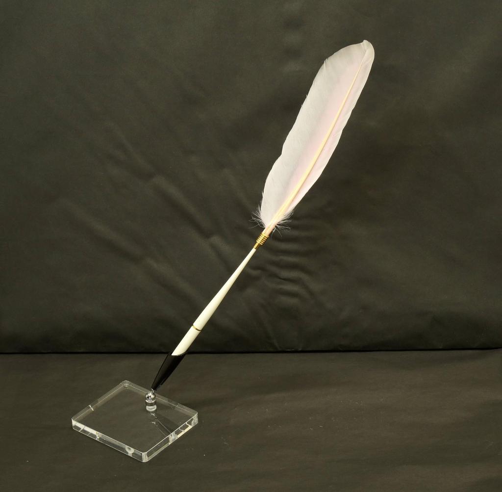 Набор из 2 штук Японская обработка гусиное перо пластиковый стержень ручка банкира прозрачная акриловая подставка для ручек с черным держателем для ручек розовое перо + Q-S5P1WG-2-P