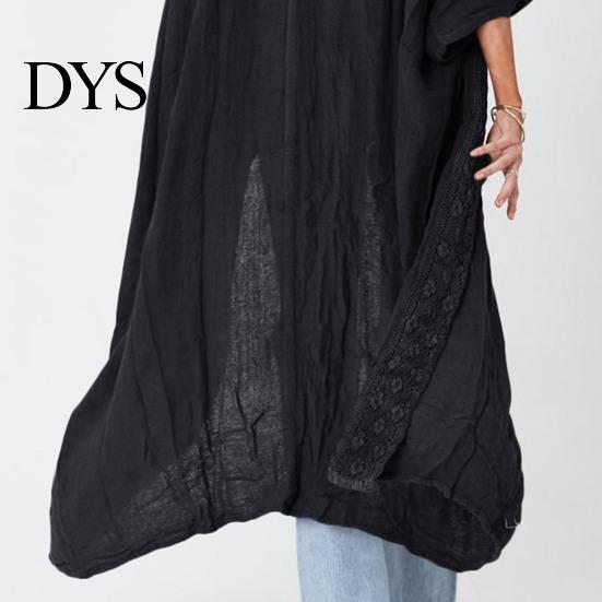 Swimsuit Cover-up Lady Beach Cardigan Sunscreen Anti-UV Long Sleeves Lace Bohemian Style Bikini Casual Daily Coat Thin Calf Length Vacation