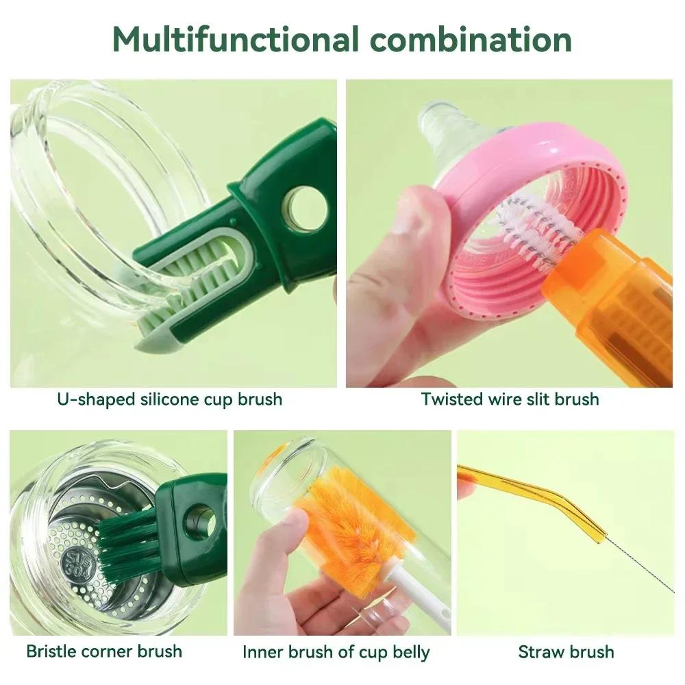 Baby 5 In 1 Bottle Kettle Cleaning Straw Brush Tools Long Handle Water Cup Pacifier Dishwashing Brush Kitchen Cleaning Supplies