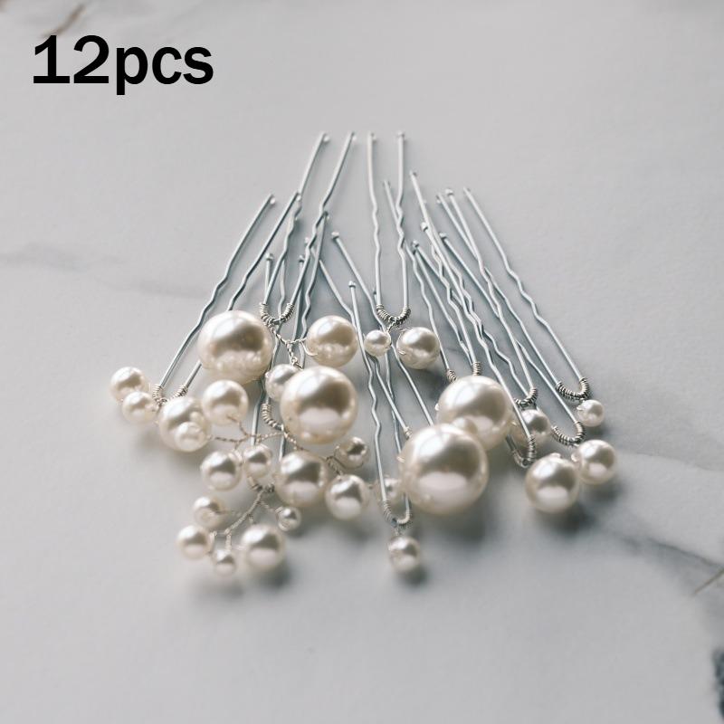 12pcs Simple Faux Pearl Handmade Hairpins | Fashionable Versatile Prom Accessories, Alloy and Resin Material