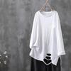 Cotton T Shirt Women Summer Style Pocket Printing Loose White Long Sleeve Hole Casual Top Y2k