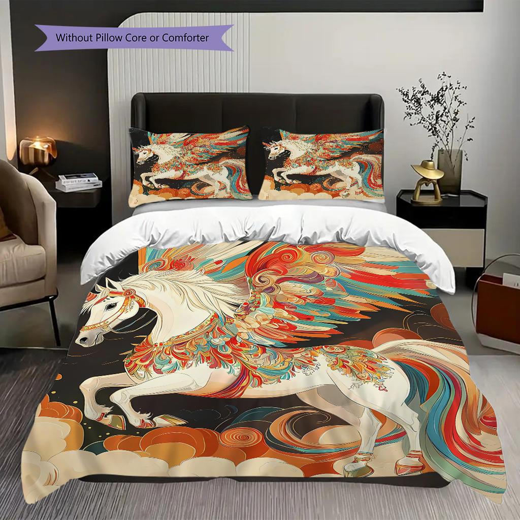 Enchanting Unicorn bedding, duvet cover, pillowcase, home decoration, birthday gift (1 * duvet cover+2 * pillowcase, coreless)