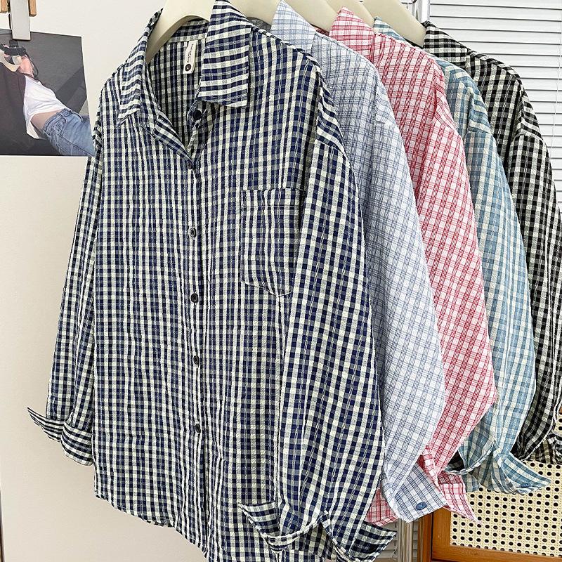 Spring and Autumn New Casual Style Long Sleeve Plaid Shirt Korean Lazy Sense Simple Design Fashion Commuter Versatile Shirt