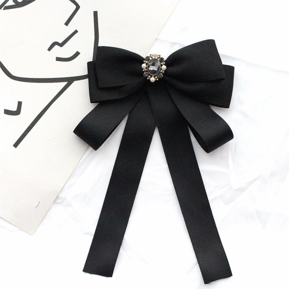Pearl Black Ribbon Pin Beads Ribbon Badge Brooch Sweet Black Bow Necktie  Parties