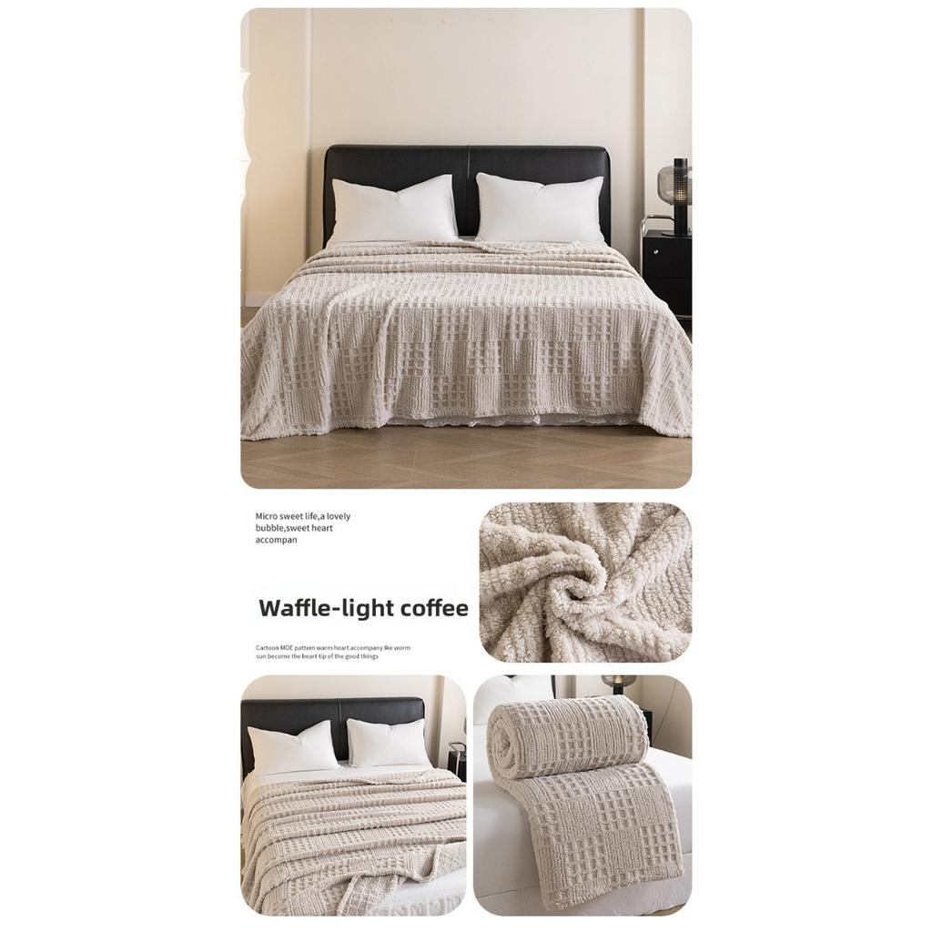 Thick Plush, Warm Double-sided Velvet Waffle Cover Blanket Jacquard Flannel Blanket with Plush Autumn and Winter Knitting
