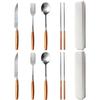 Stainless Steel Cutlery Set for Two, Featuring Chopsticks, Knives, Forks, and Spoons, Includes a Wooden Handle. 8-piece Set with Case. Perfect for Out