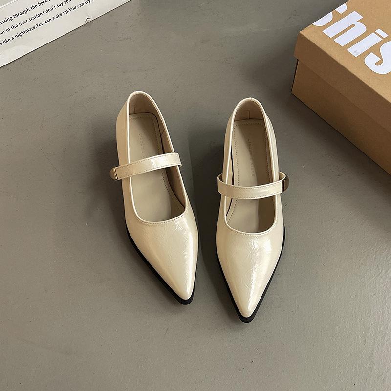 Shallow mouth word with pointed thick heel high heels spring and summer French medium heel Mary Jane shoes commuter women's shoes