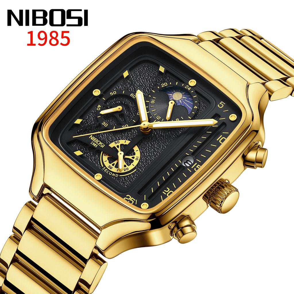 NIBOSI Дисплей Студенческие Часы Водонепроницаемые Календарь Личность Квадратные Кварцевые Часы