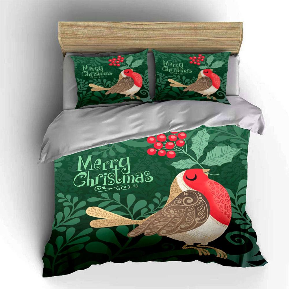 Christmas Robin Pattern Decor Bedding Duvet Cover Set Duvet Cover Pillowcases (1*Duvet Cover 2*Pillowcases, without duvet insert)
