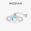 Real 925 Sterling Silver Trendy Heart Moonstone Link Chain Adjustable Finger Ring Elegant Party Jewelry For Women Gifts