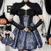 Goth Dark Mall Gothic Emo Jacquard A-line Dresses Elegant Grunge Ruched Bandage Partywear Punk Black Women Halloween Club Dress