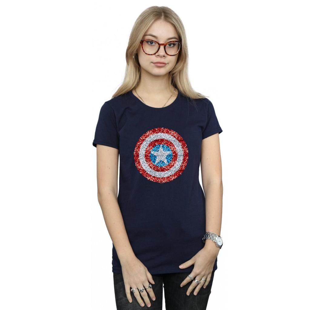 Marvel Womens/Ladies Captain America Pixelated Shield Cotton T-Shirt