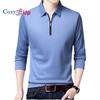 Мужская однотонная рубашка-поло с лацканами, рубашка-поло с длинными рукавами, воротник на молнии, модная весенне-осенняя тонкая рубашка, повседневная свободная