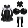 Girls Sparkling Cheerleading Outfit Off Shoulder Sequin Dress Long Sleeve Bow Headwear Hand Accessories Sport Socks