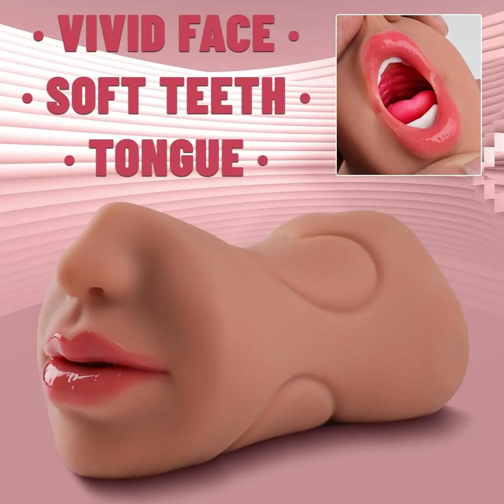 2-in-1Teeth Oral Vaginal Anal Insertion Male Prostate Orgasm Cup Deep Throat Silicone Vibrator Action Masturbation Adult Sex Toy