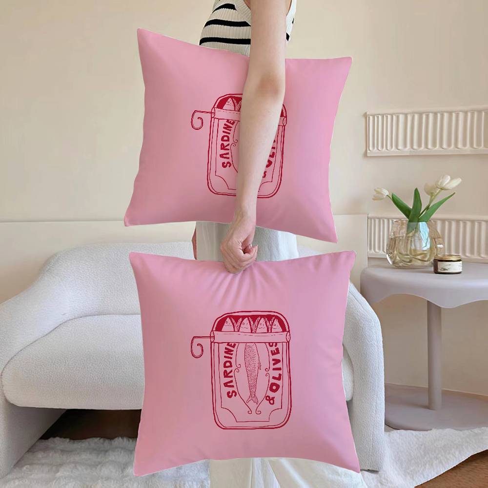 Cute Coastal Charm Sardines Pillow Case Anti-Dustmite Pillowcase Invisible Zipper Silky Short Plush Sofa Cushion Cover
