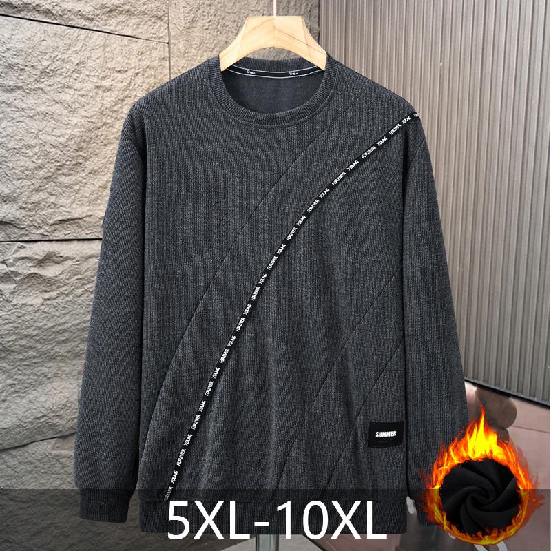 Большие размеры 5XL-10XL Модные осенние толстовки оверсайз для мужчин Одежда Толстые теплые с подкладкой из искусственного флиса Топы с длинным рукавом Повседневные мужские пуловеры