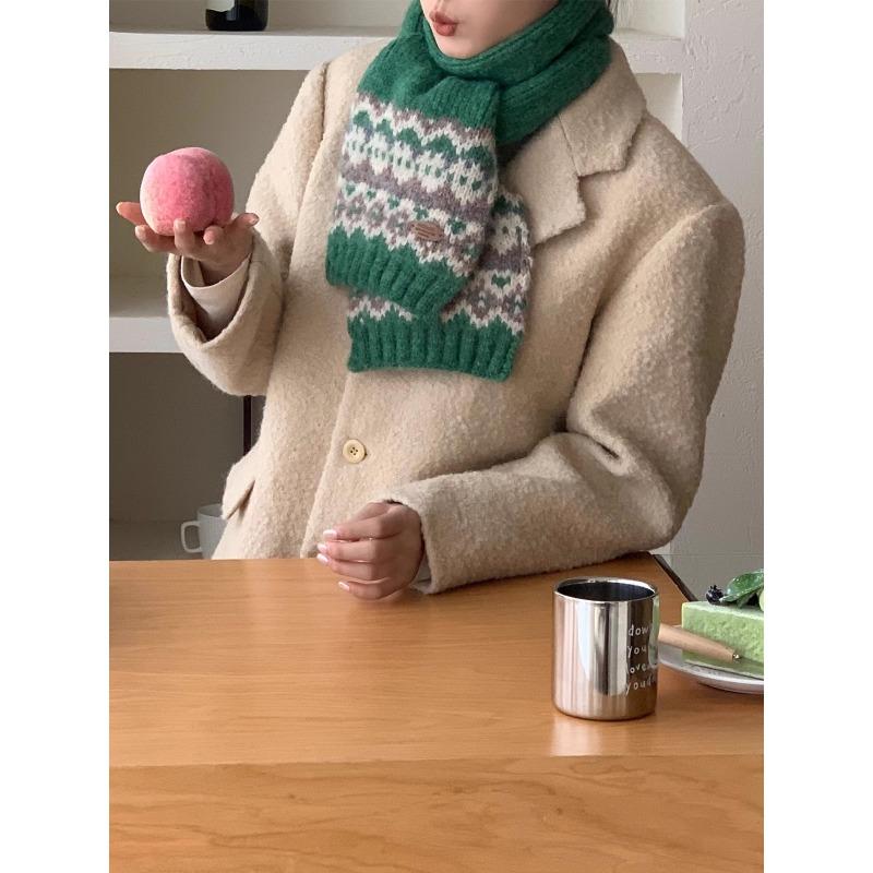 Зеленое Рождество~ Ретро жаккардовый шарф Fair Isle Женский Зимний Новый Теплый Утолщенный Вязаный Шарф