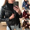 Women Cool Faux Leather Jacket Long Sleeve Zipper Fitted Coat Fall Short Jacket